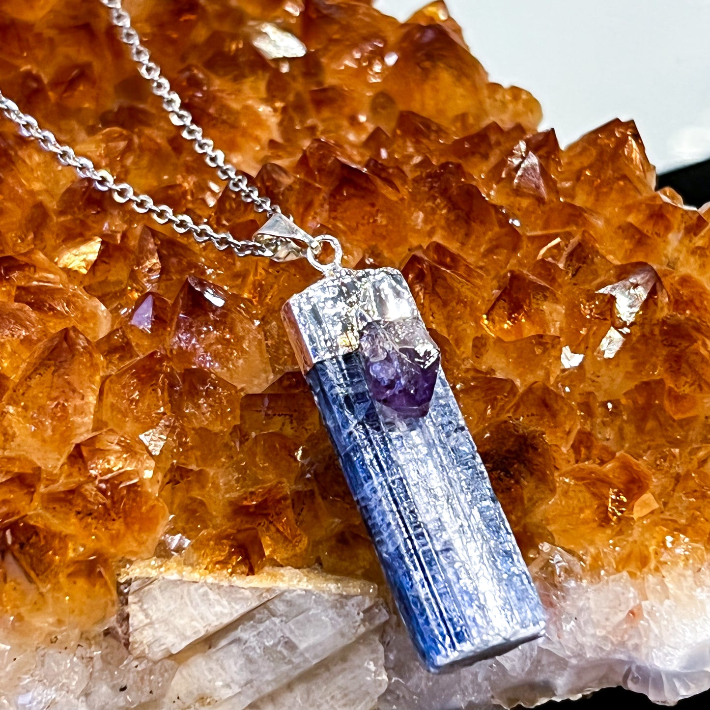 Blue Kyanite & Amethyst Necklace