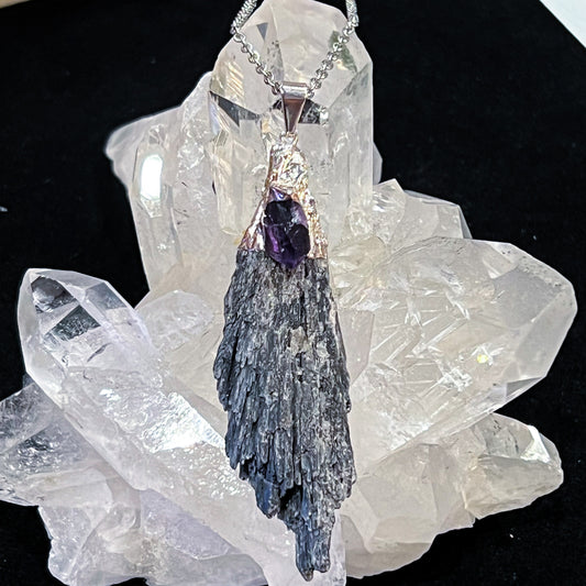Black Kyanite & Amethyst Necklace
