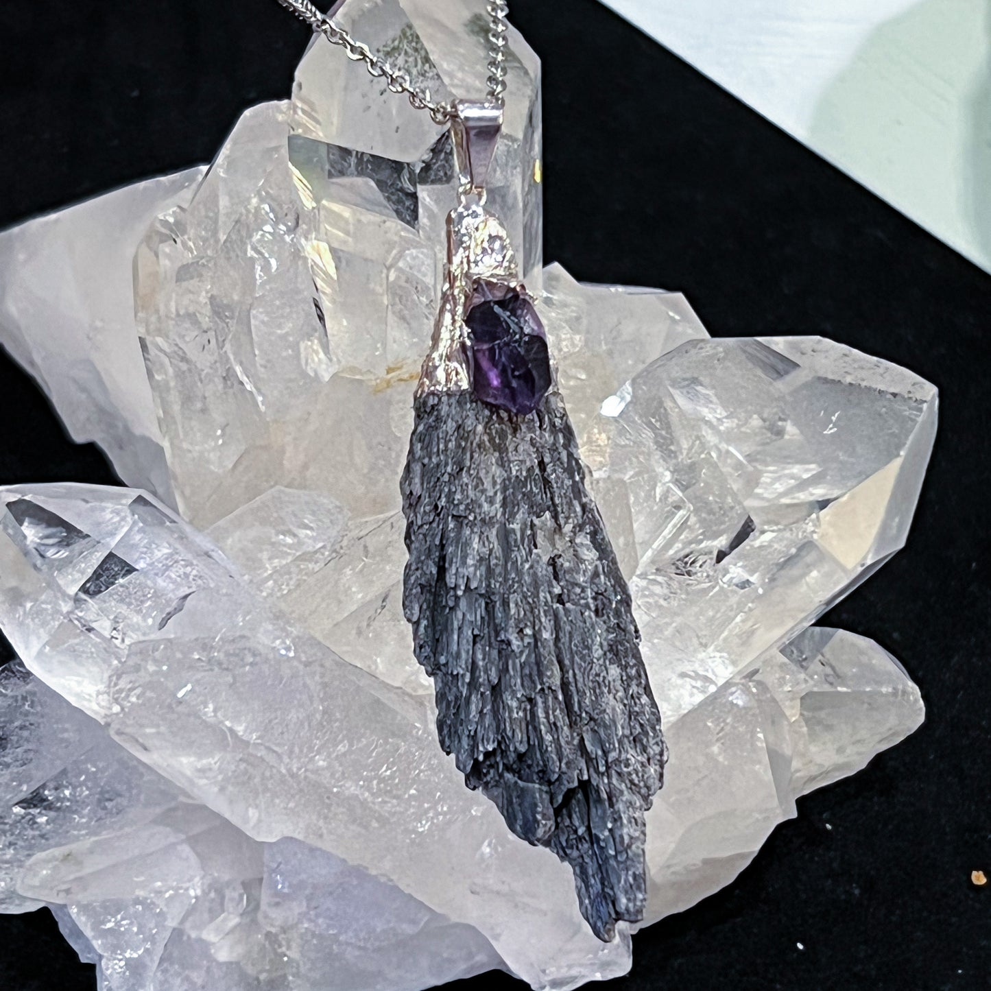 Black Kyanite & Amethyst Necklace