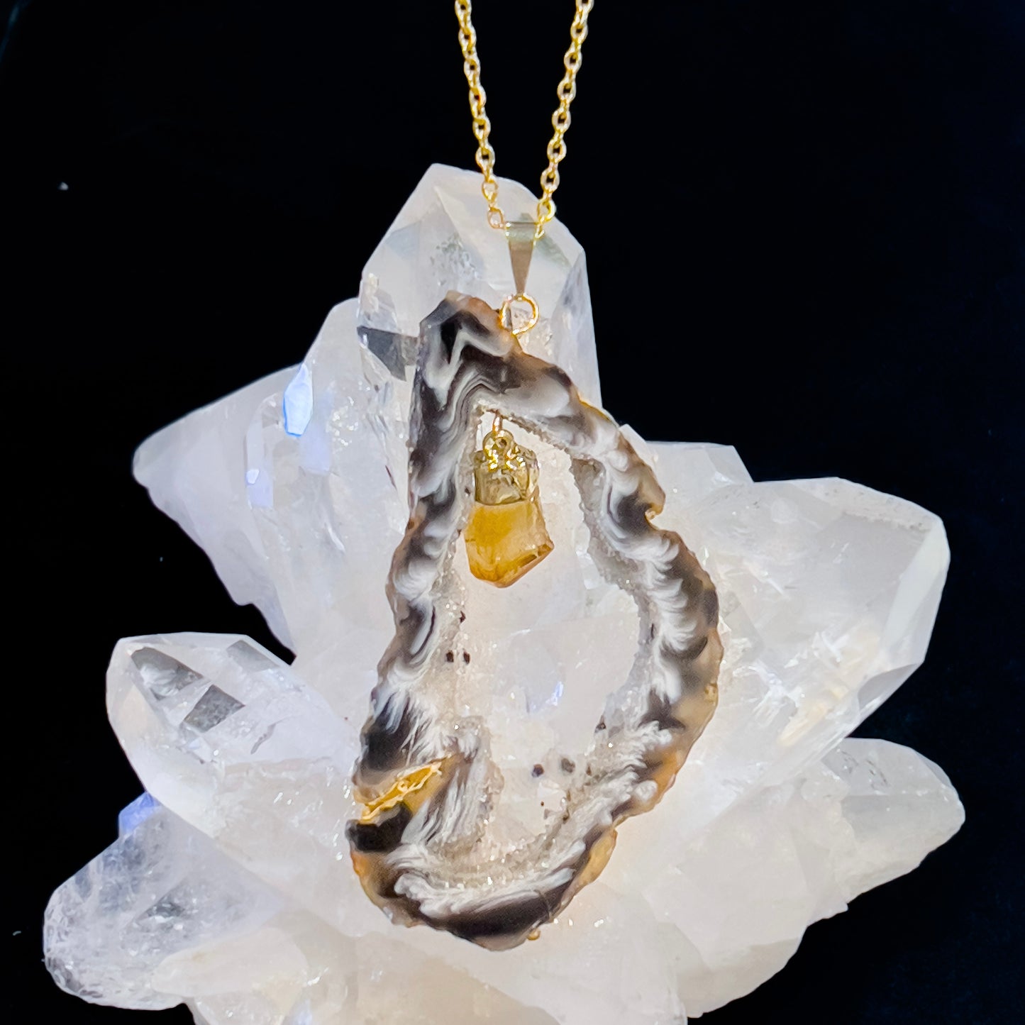 Agate with Citrine Dangle Necklace Gold (#1)