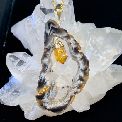 Agate with Citrine Dangle Necklace Gold (#1)