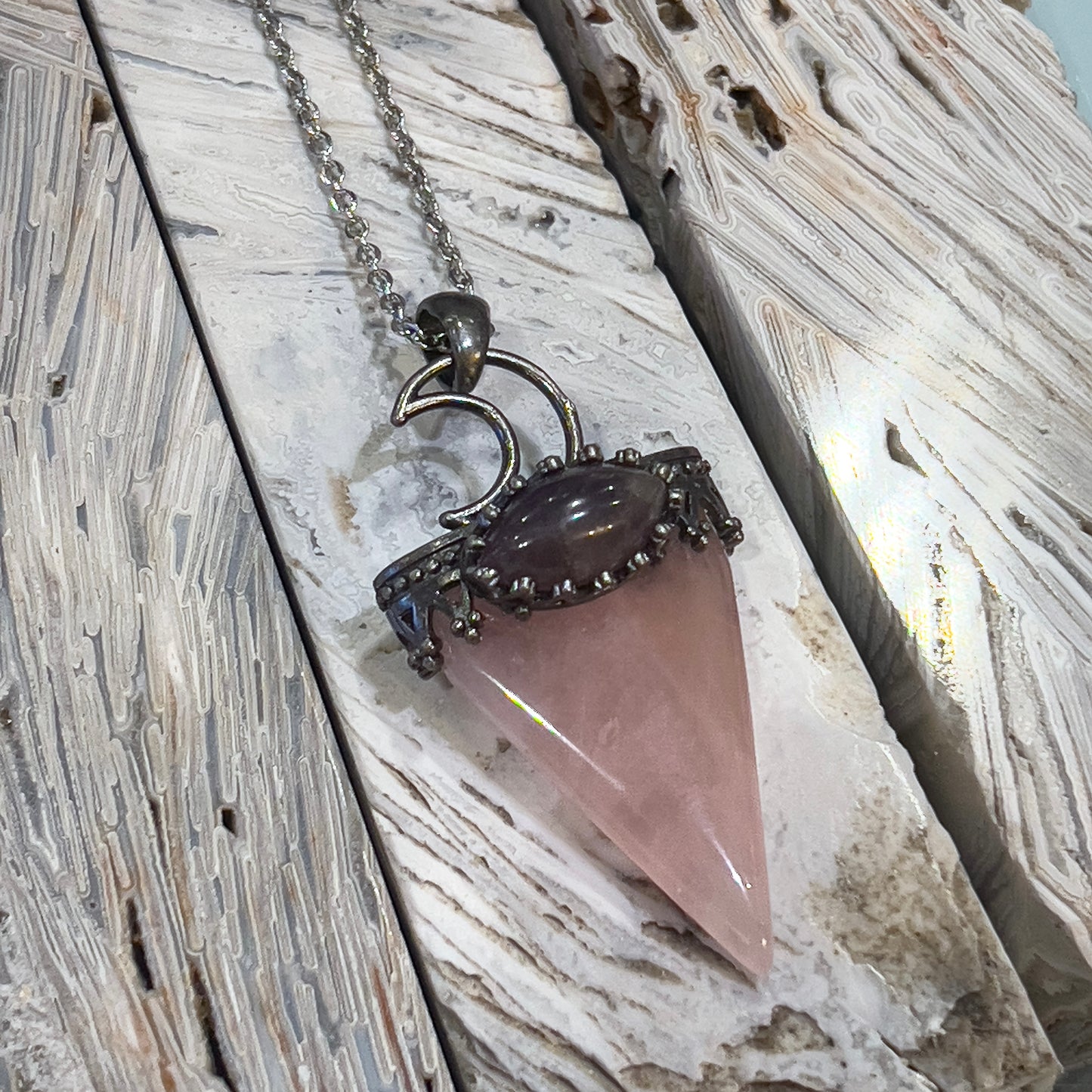 Rose Quartz & Amethyst Moon Necklace