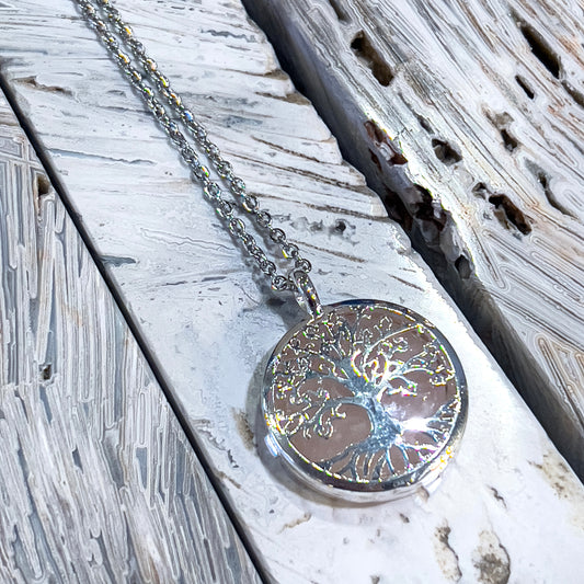 Rose Quartz Tree of Life Locket Necklace