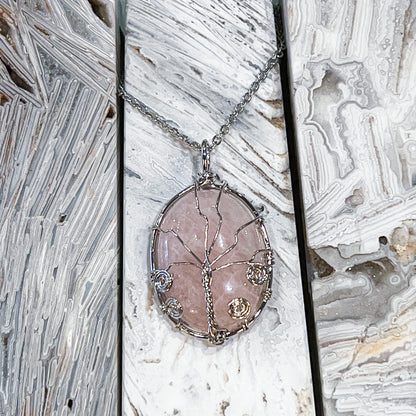 Rose Quartz Tree of Life Wrap Necklace