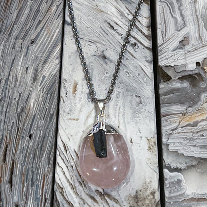 Rose Quartz & Black Tourmaline Necklace