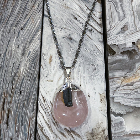 Rose Quartz & Black Tourmaline Necklace