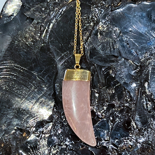 Rose Quartz Horn Necklace (Gold)