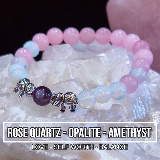 Rose Quartz, Opalite, & Amethyst Bracelet 8mm