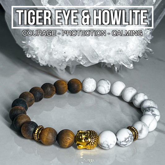 Tiger Eye & Howlite Bracelet With Buddha 8mm